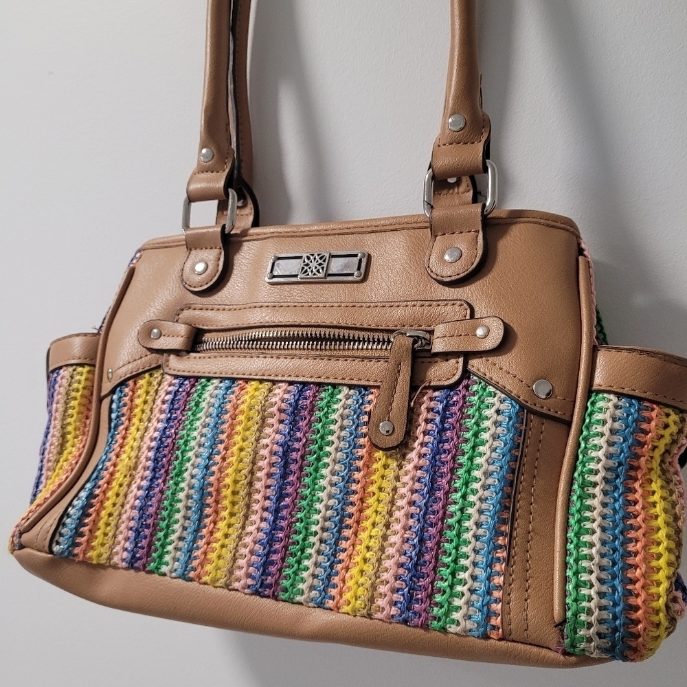 Vintage Large Woven Multicoloured Purse With Several Storage Compartments